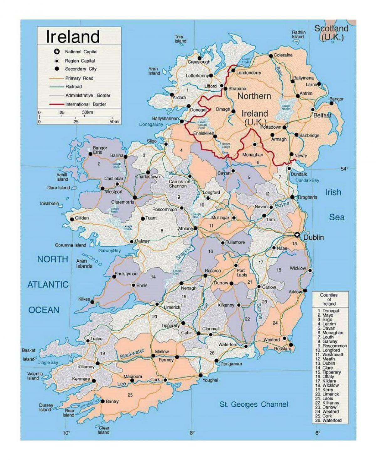zemljevid irska mesta
