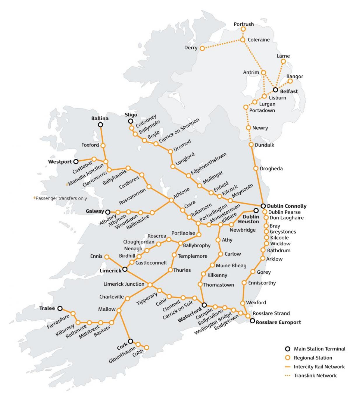 vlak potovanje na irskem zemljevid