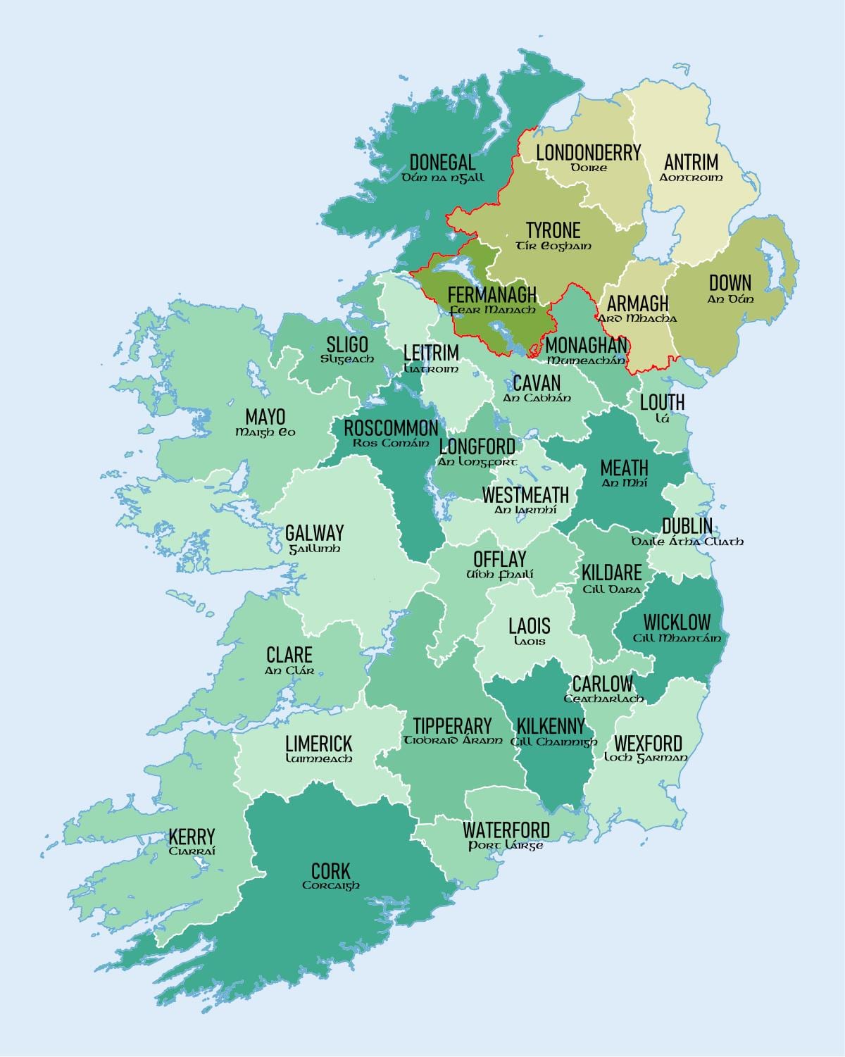 zemljevid irelands okrožjih