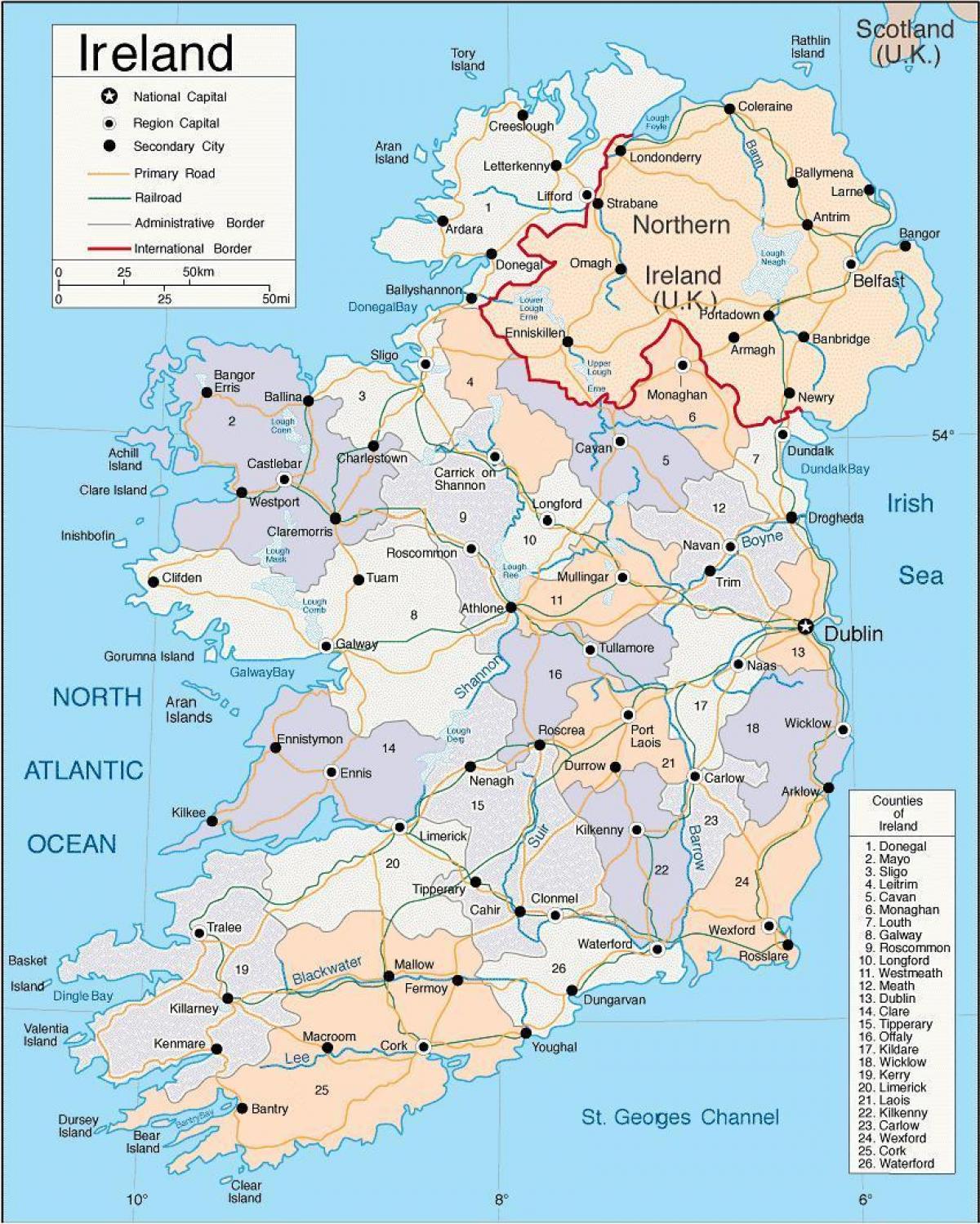 zemljevid irska, ki prikazuje mest