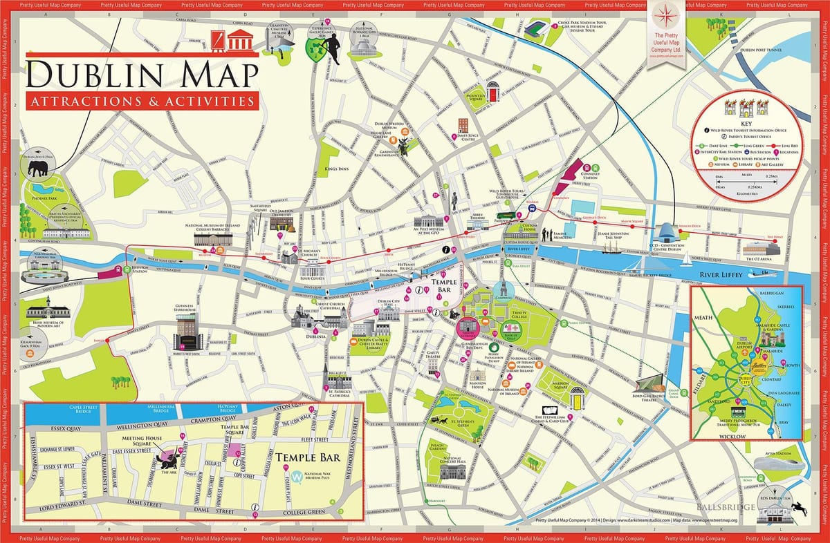 zemljevid turističnih znamenitosti, dublin, irska