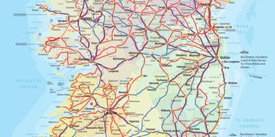 Irska avtobusnih prog zemljevid