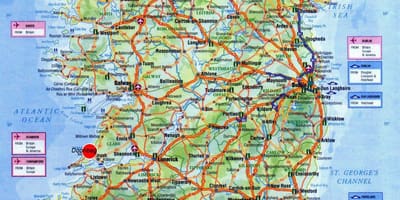 Zemljevid irska, ki prikazuje turističnih znamenitosti.