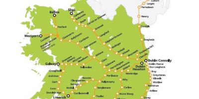 Železniški promet na irskem zemljevid
