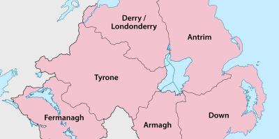 Zemljevid severne irske okrajih in mestih